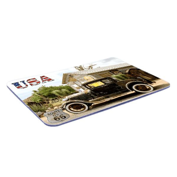 Kylmagnet Route 66 USA bil framför butik