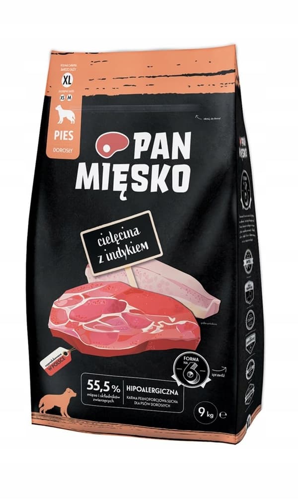 Torrfoder för hundar PAN MEAT Kalvkött med kalkon XL 9 kg