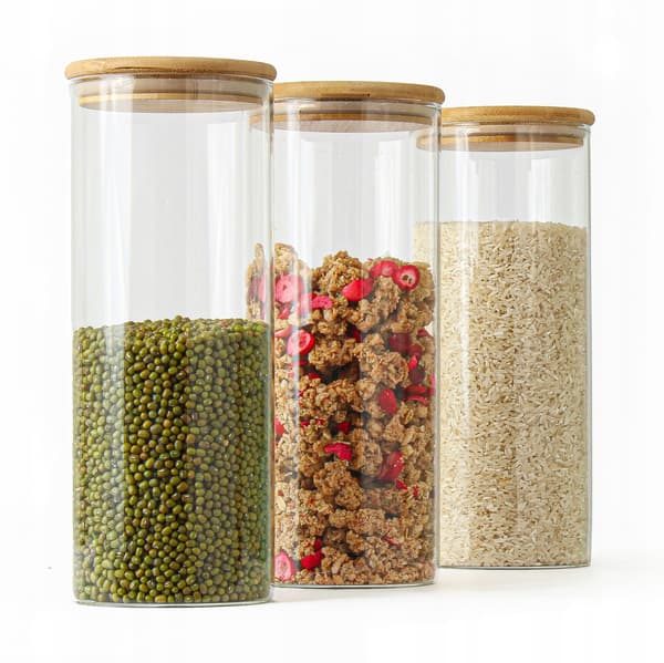 3x glasburkar 1000ml för pasta, mjöl, socker, mat, kaffe, gryn