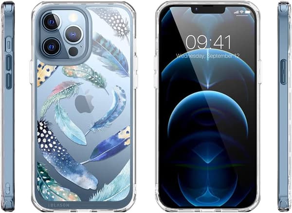 LÄPINÄKYVÄ SUOJA IPHONE 13 PRO MAXILLE, HÖYHÄNTAKANA