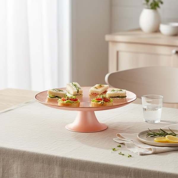 Kagefad i glas med fod, lyserød, 21 cm