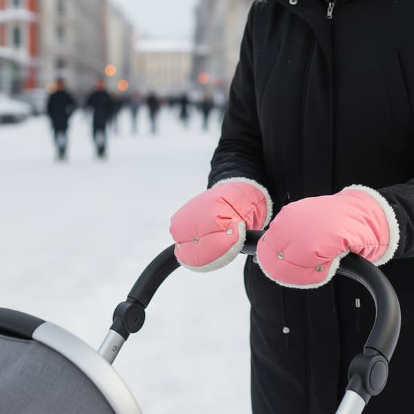 Rosa muffhandskar för barnvagn, isolerad päls vinter