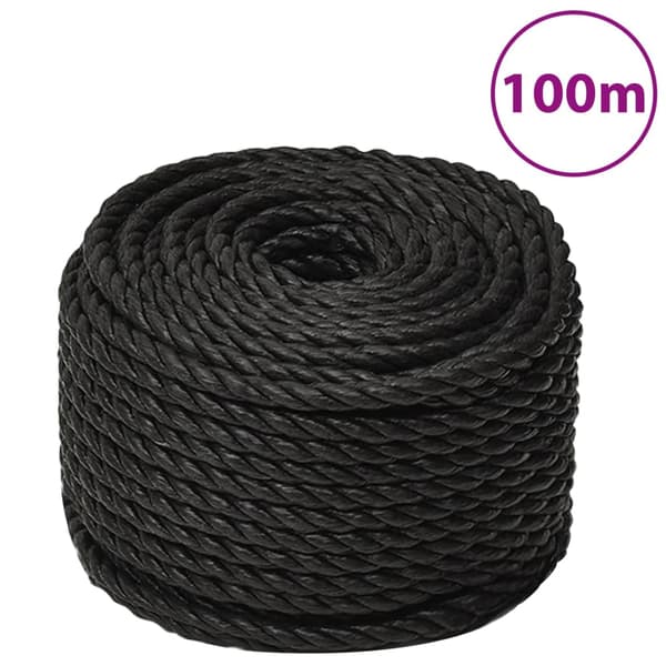 vidaXL arbejdsreb, sort, 20 mm, 100 m, polypropylen