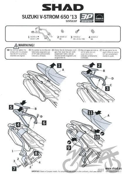 Shad 3p Side Case Brack til Suzuki V-Strom DL