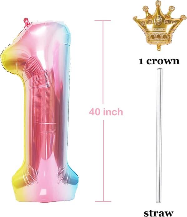 SUURI FOLIOILMAPULLONEN SYNTYMÄPÄIVÄÄN JA VÄRIIN 100 CM + KRUUNU
