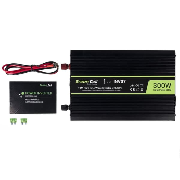 Green Cell INV07 Bilinverter 12V-230V 300W Sort