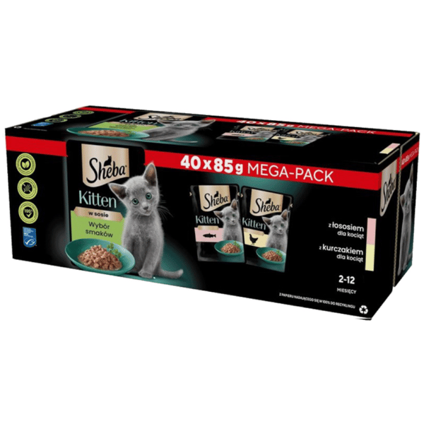 SHEBA Nature's Collection Kitten Kyckling och Lax våtfoder för katter i påsar 40x85g