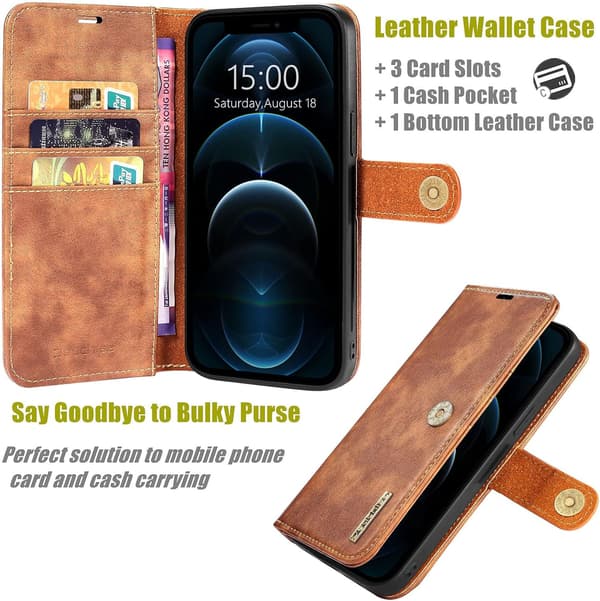 2-i-1-cover til Apple iPhone 13 Pro Max 6,7" brunt PU-læder bagsideklap