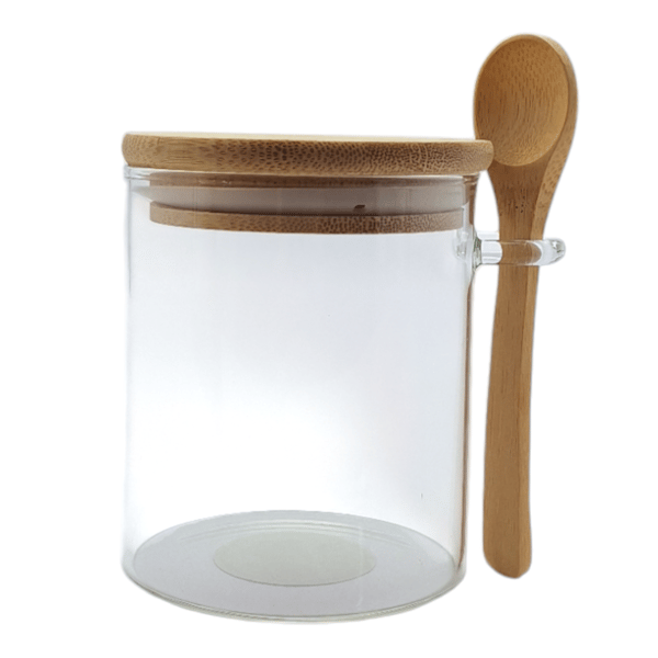 GLASBEHOLDER 400 ml KRUS MED BAMBUS LÅG OG SKEE