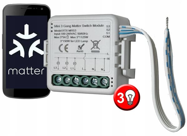 MATTER WiFi HomeKit 3-kanals relæcontroller Google Home Assistant Alexa