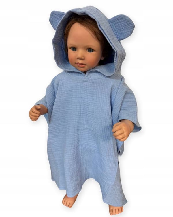 Børne MUSLIN KAP 110-116 Børne PONCHO til stranden BLÅ