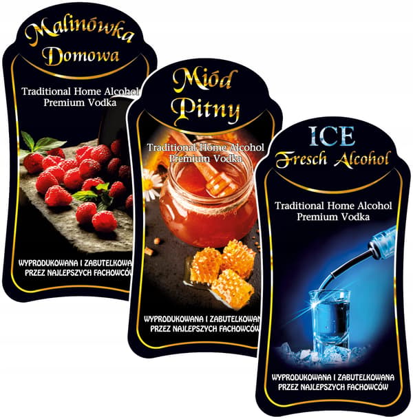 10x Premium Alkohollikøretiketter 12 Designs