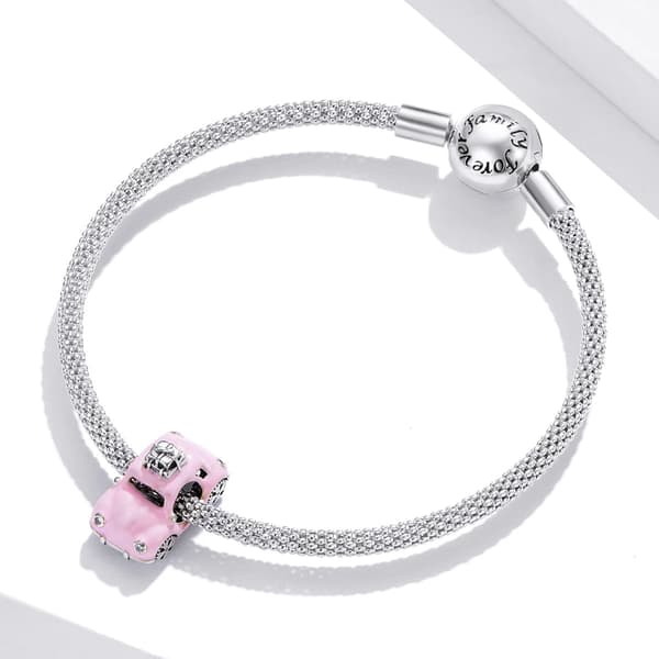 Pink Beetle Car Charm Vedhæng Sølv 925 Perler