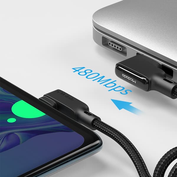 MCDODO VINKLAD USB-C-KABEL FJÄDERSPOLE SNABBLADDNING TYP C LED