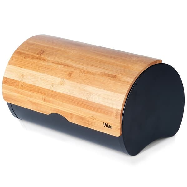 Svart stål och bambu brödbox 38x24x20 cm