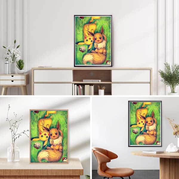 MALING EFTER TAL Billeder til maling - Pokémon Pikachu, Eevee 40x50cm