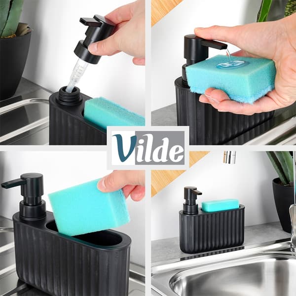 Sort dispenser til opvaskemiddel med beholder til svamp 400 ml