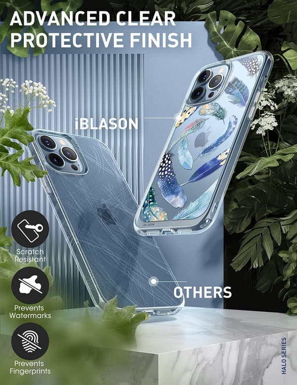 LÄPINÄKYVÄ SUOJA IPHONE 13 PRO MAXILLE, HÖYHÄNTAKANA