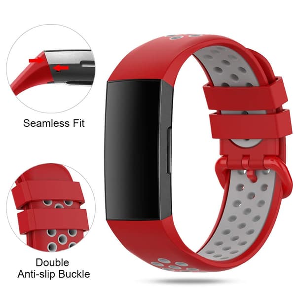 FITBIT Charge 3/4 -kellohihna, punaharmaa, vedenpitävä silikoniranneke