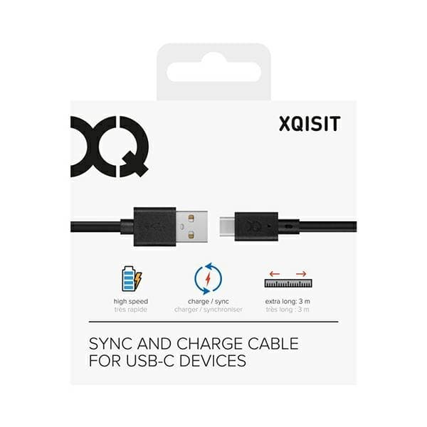Xqisit opladnings- og synkroniseringskabel USB A -USB C 3,0 m sort/sort 31298
