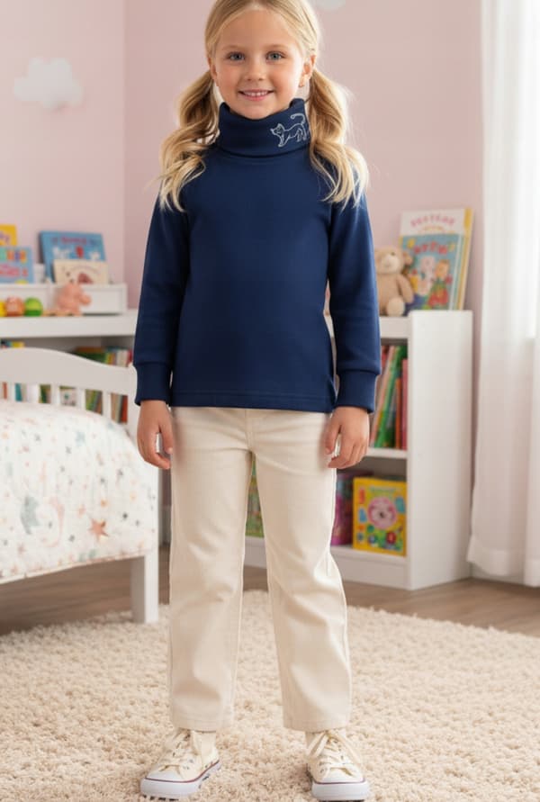 Barn polokrage 122 sweatshirt tröja marinblå med tryck