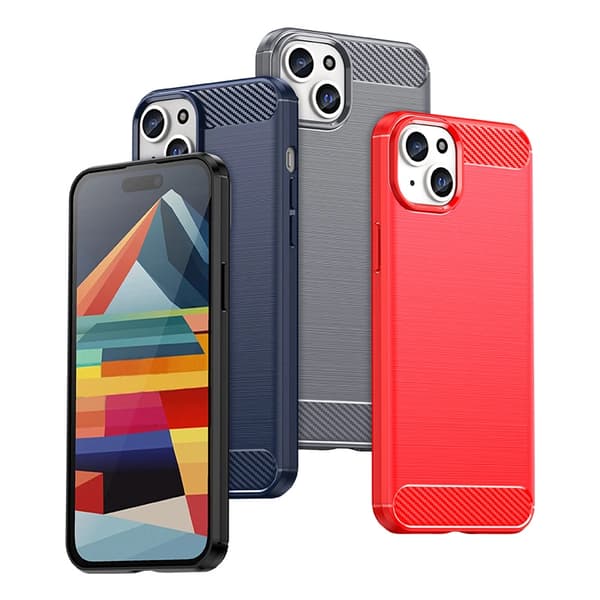 Fleksibelt cover med kulstofmønster til iPhone 15 Plus - blå