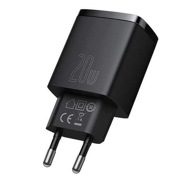Baseus Compact -pikalaturi, USB, USB-C, 20W (musta)