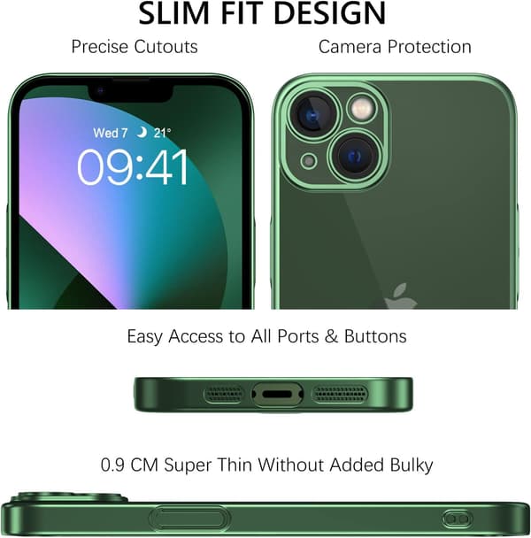 ETUI TIL APPLE IPHONE 13 TRANSPARENT GRØN RAMME HOLDBAR MASSIV