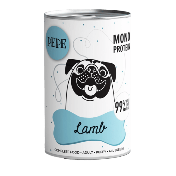 Paka Zwierzaka Pepe våtfoder för hundar 99% lamm 6x400g