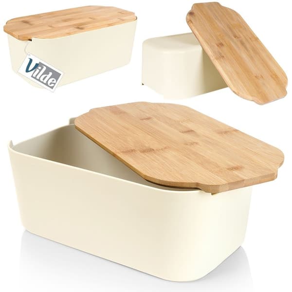Brödbox med bambubräda beige 33x18,5x12 cm