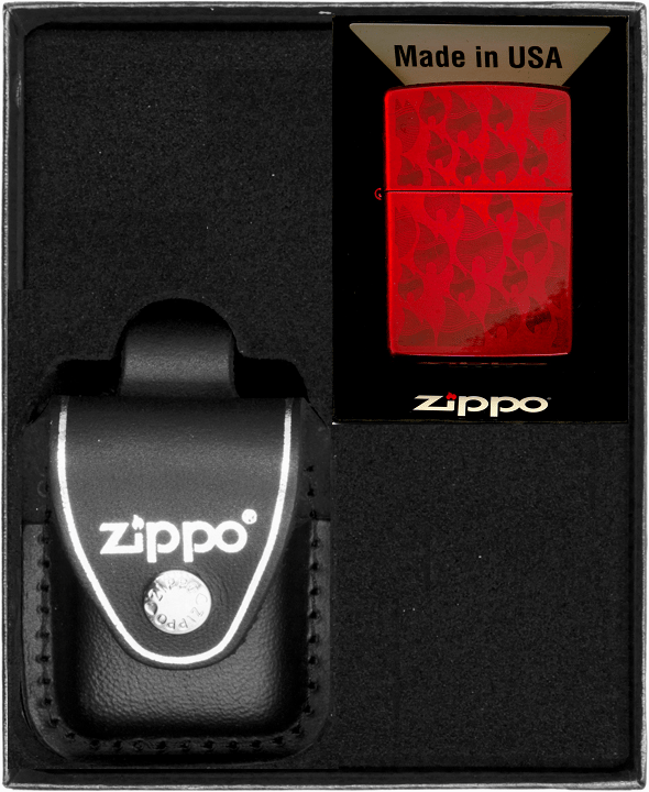 Zippo Lighter Sæt Slikæble RØD Flammemønster Gave nr. 3