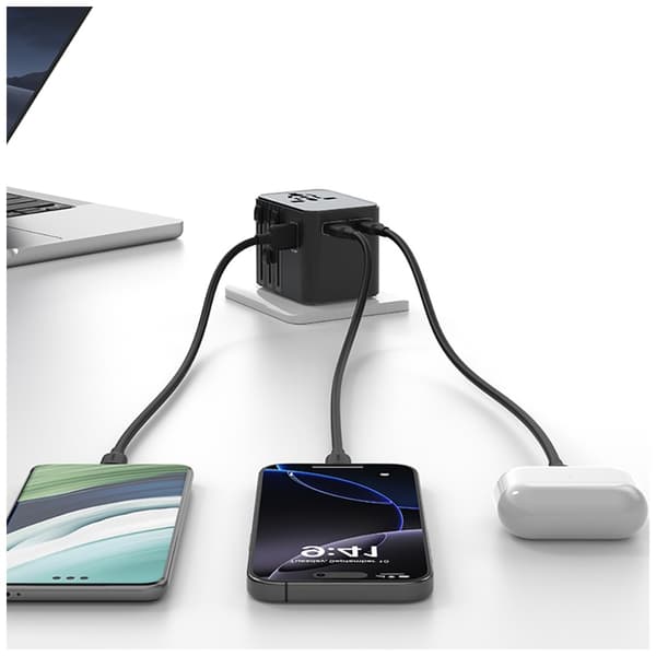 USAMS Rejseadapter CC309 2xUSB-C 25W 4-i-1 US/AU/EU/UK Sort