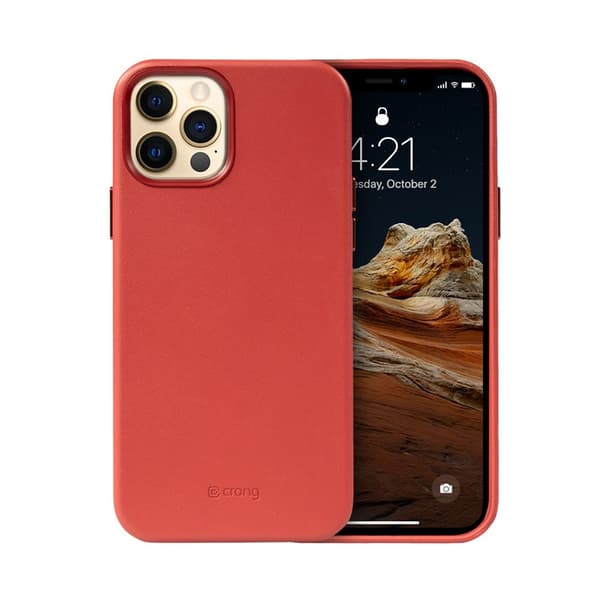 Crong Essential Cover - iPhone 12 Pro Max Imiteret Læder Etui (Rød)
