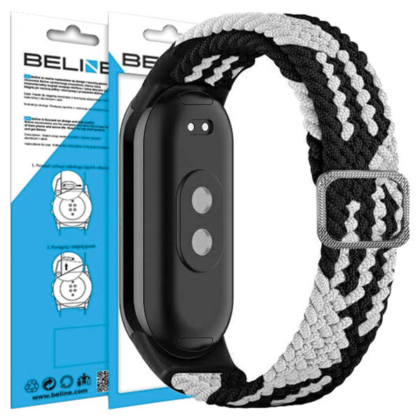 Beline Mi Band 9/8 Tekstilrem sort/hvid