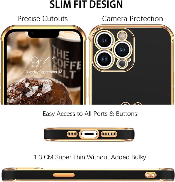 APPLE IPHONE 13 PRO SILIKONE ETUI SORT GULD TILBEHØR HJERTE A2483