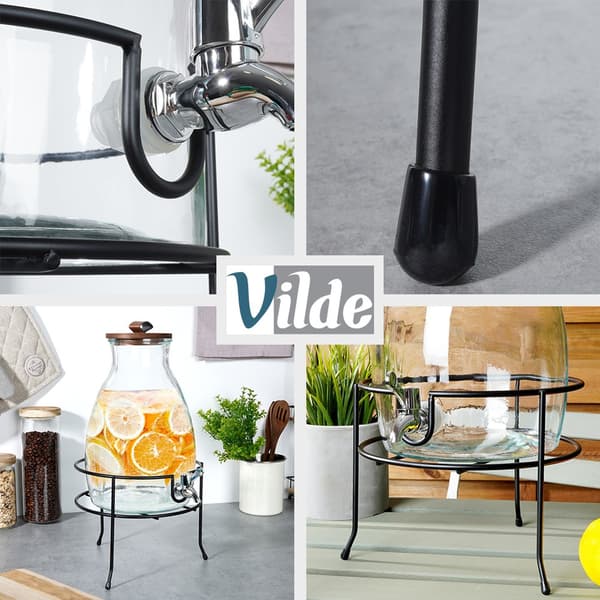 Sort metalstativ til krukke med hane 23 cm