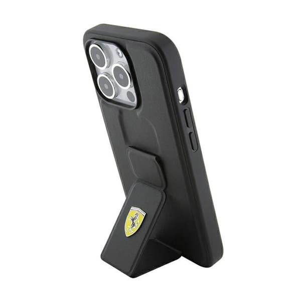 Ferrari Grip Stand Metal Logo - iPhone 15 Pro cover (sort)