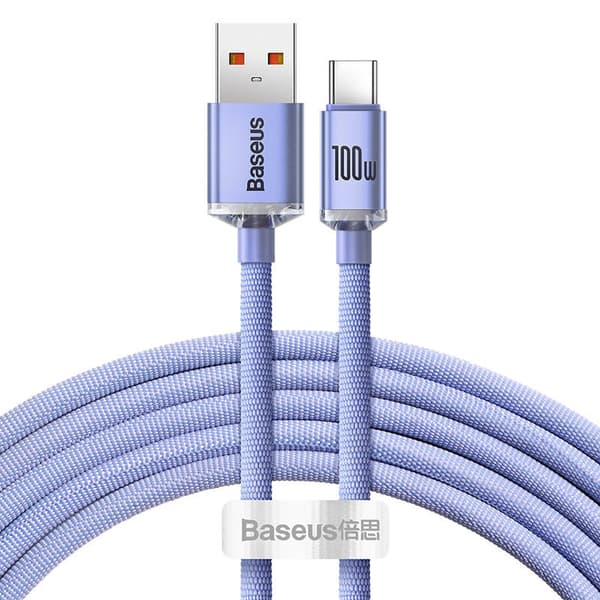 Baseus Crystal Shine USB-C-kaapeli, 100W, 2m (violetti)