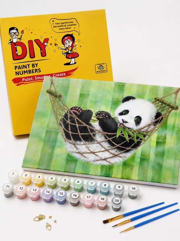 Maleri efter tal med ramme Billeder til maleri - Sød Panda 50x40 cm
