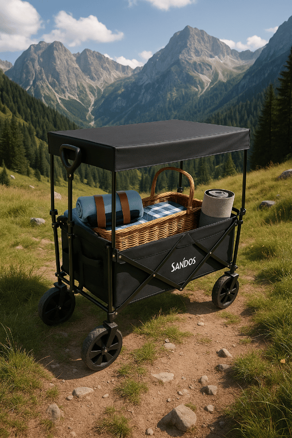 Strandklapvogn med kaleche, trailer, 100 kg, sort, foldbar, til strandferier