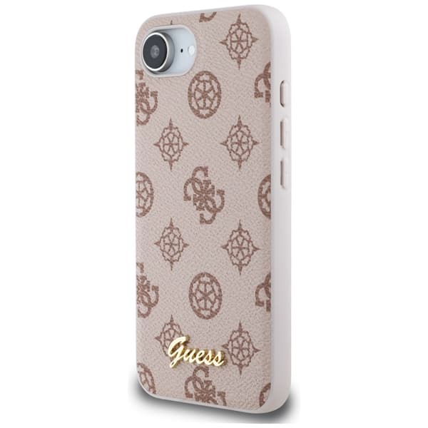 Guess Peony Script Logo MagSafe-cover til iPhone 16e, brunt