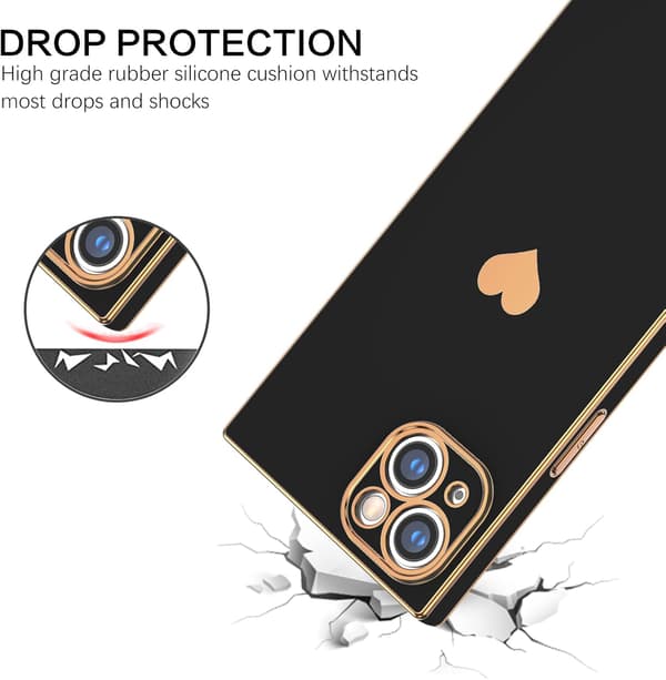APPLE IPHONE 13 ETUI LYS SILIKONE SORT GULD MED HJERTE