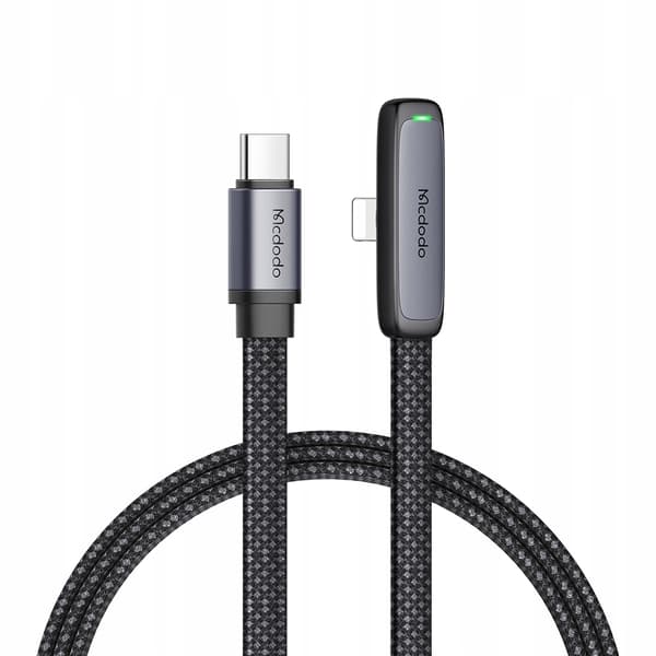 MCDODO Vinklet USB-C Lightning fladkabel 36W til iPhone 12 13 14 sort 2m
