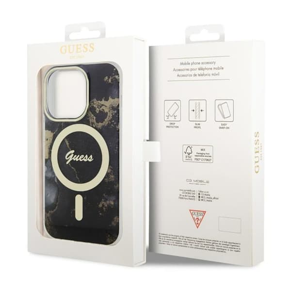 Guess Golden Marble MagSafe - iPhone 14 Pro Max cover (sort)