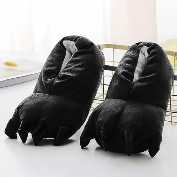 Bløde børneslippers med 3D-poter, sorte med kløer, 27-32