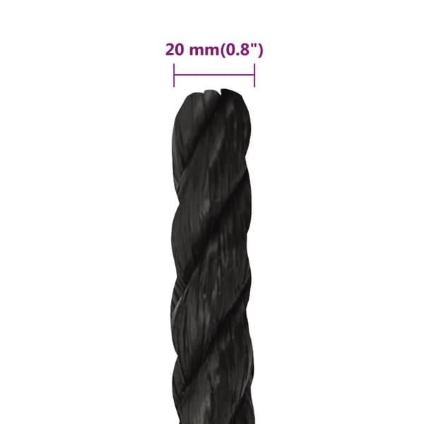 vidaXL Työköysi, musta, 20 mm, 100 m, polypropeeni