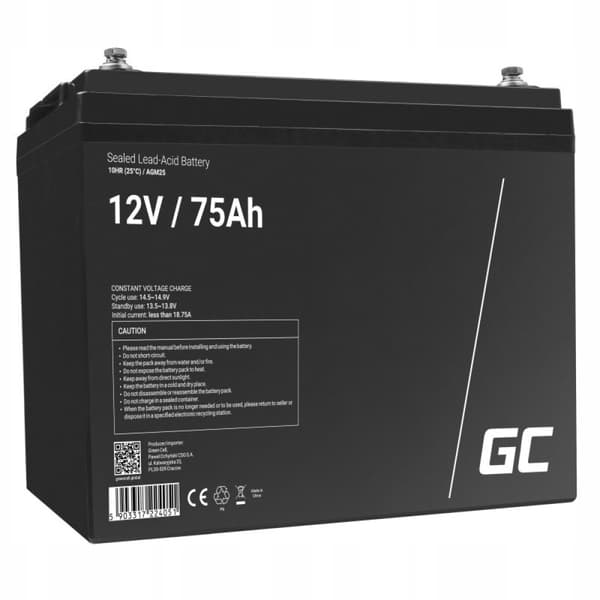 Green Cell AGM25 12V 75Ah Gelbatteri Sort