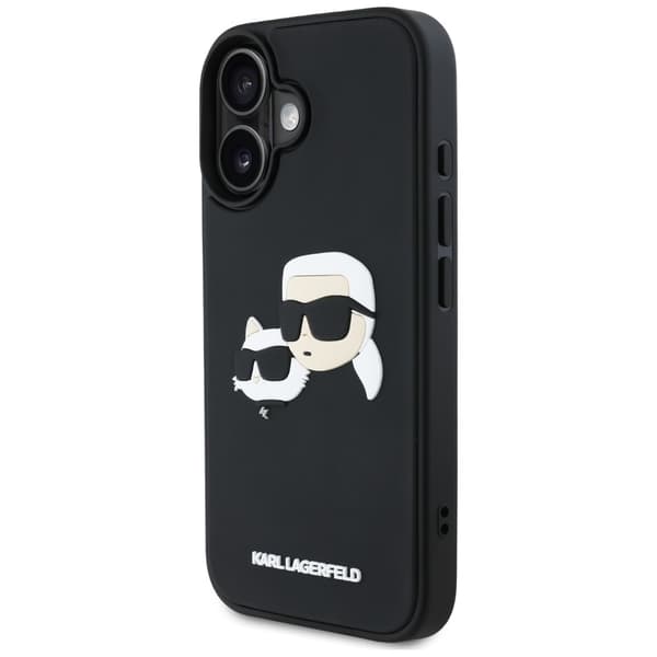 Karl Lagerfeld HC 3D Gummi Dobbelthovedet Etui til iPhone 16 Sort