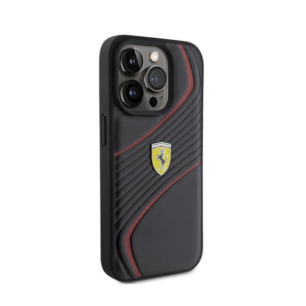 Ferrari Twist Metal Logo - iPhone 15 Pro cover (sort)