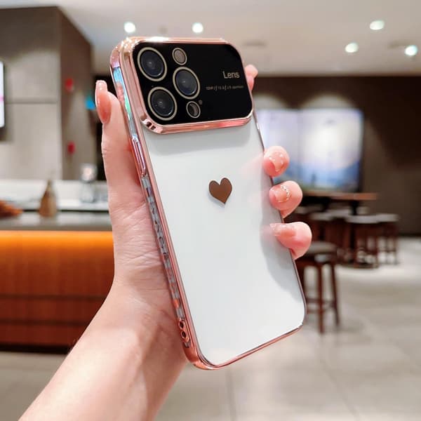ETUI TIL APPLE IPHONE 15 PRO SORT HJERTE RAMME KAMERABESKYTTELSE A3102